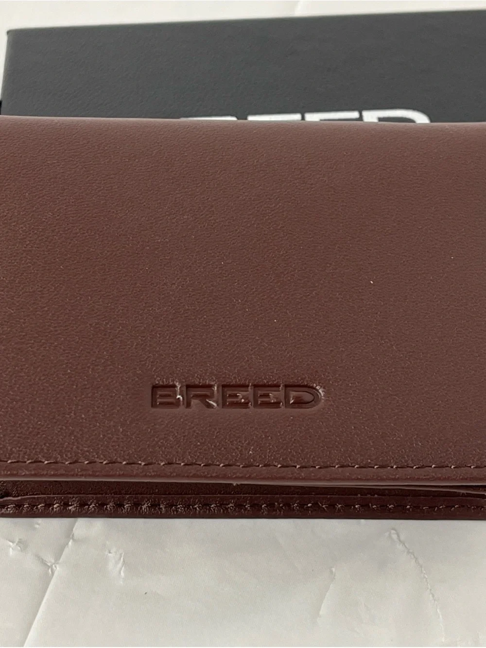 Breed Embossed Leather Wallet in Burgundy Brown